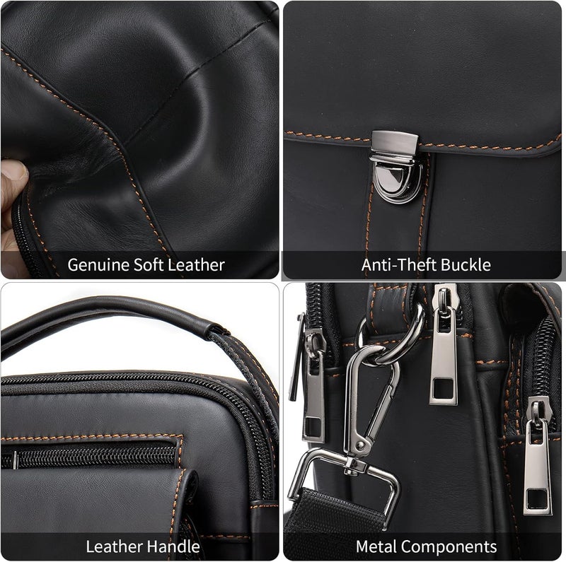 NIUCUNZH Man Purses and Bags Small, Mini Genuine Leather Messenger and Shoulder Bag for Men with lots of Zipper Pockets | Small, Mini, for Men - Image 3